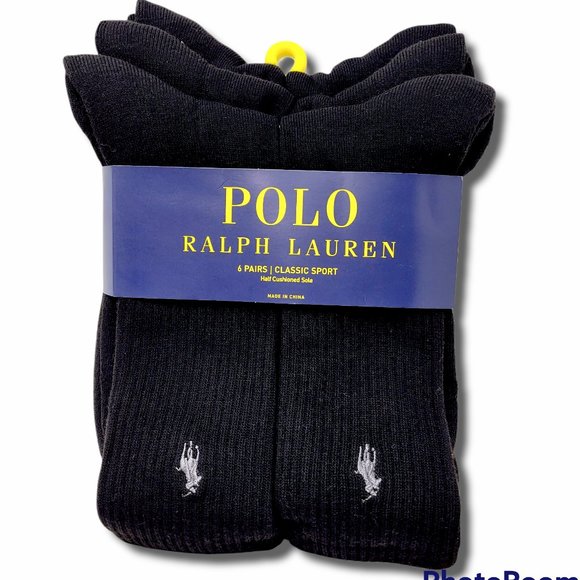 Polo Ralph Lauren Other - Polo Ralph Lauren Casual Crew Ribbed Sport Socks Black Silver 10-13 6-Pair Pack
